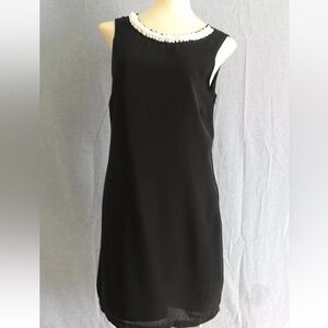 H&M Sleeveless Dress Black Fuax Pearl Trim Neck Size 4